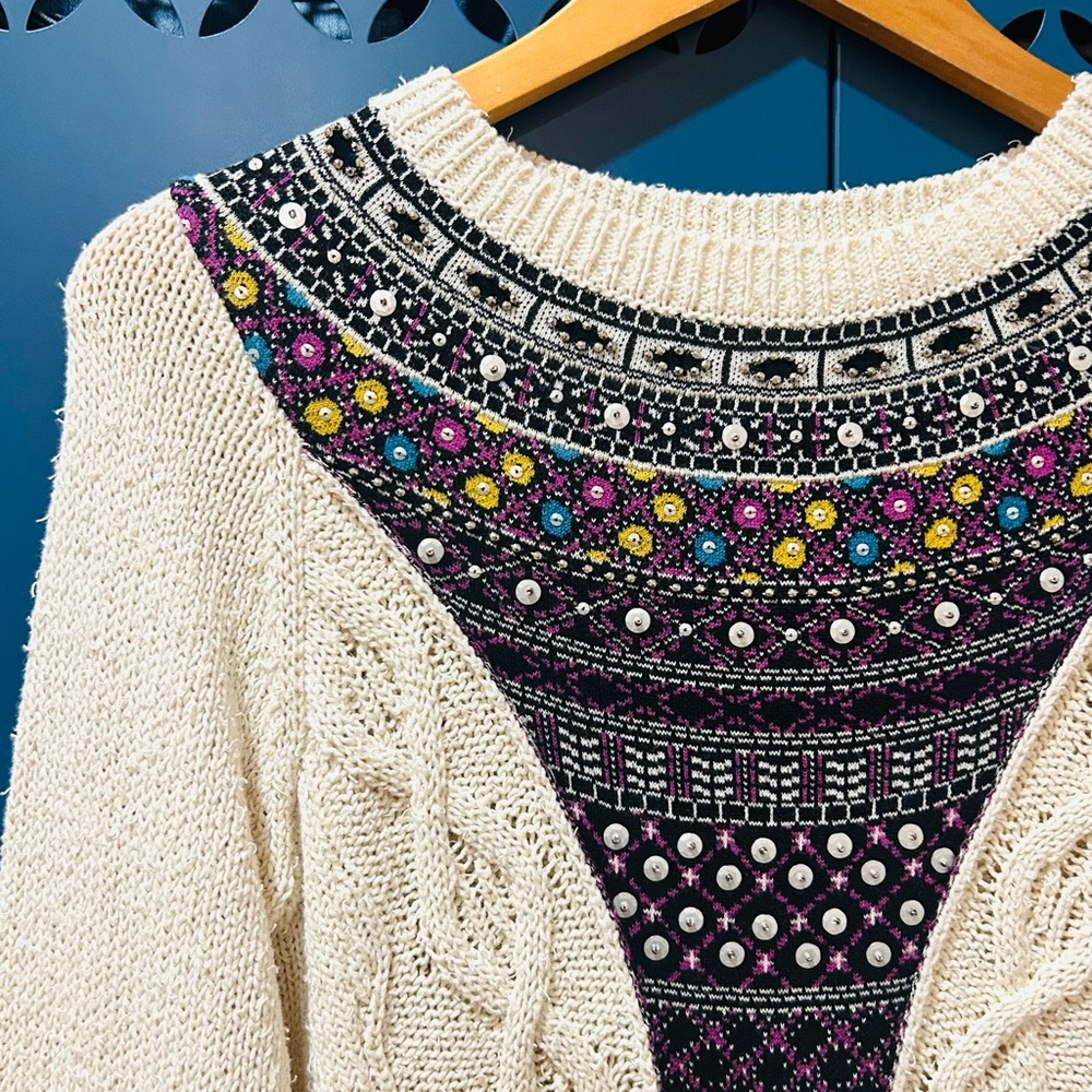 VTG Anthropologie Angel of the North Algarve Nordic Folk Cable Knit Sweater Sz M - Picture 5 of 12